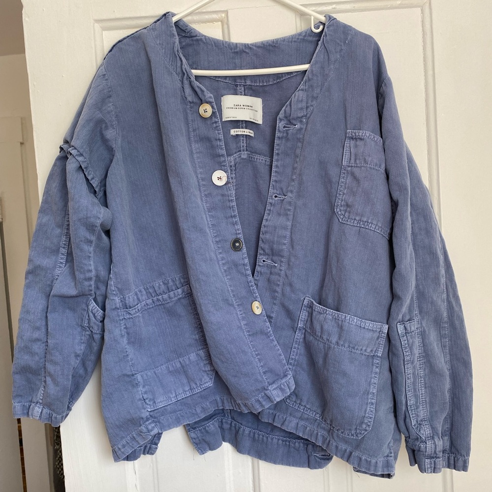 Zara Women’s Cotton Linen Chambray Blouse Size Large